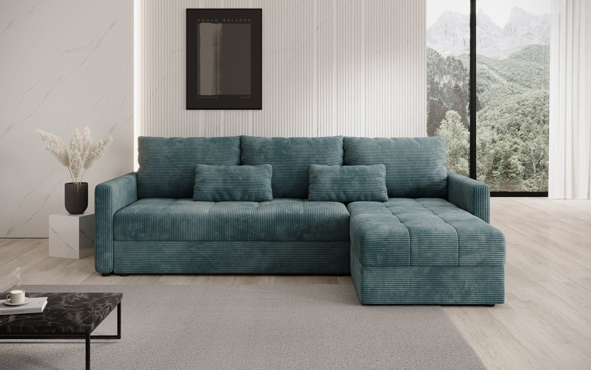 Designer sofa Roma in corduroy with sleeping and folding function