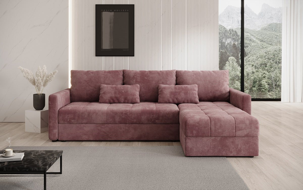 Designer sofa Roma in corduroy with sleeping and folding function