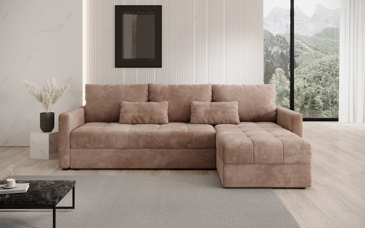Designer sofa Roma in corduroy with sleeping and folding function