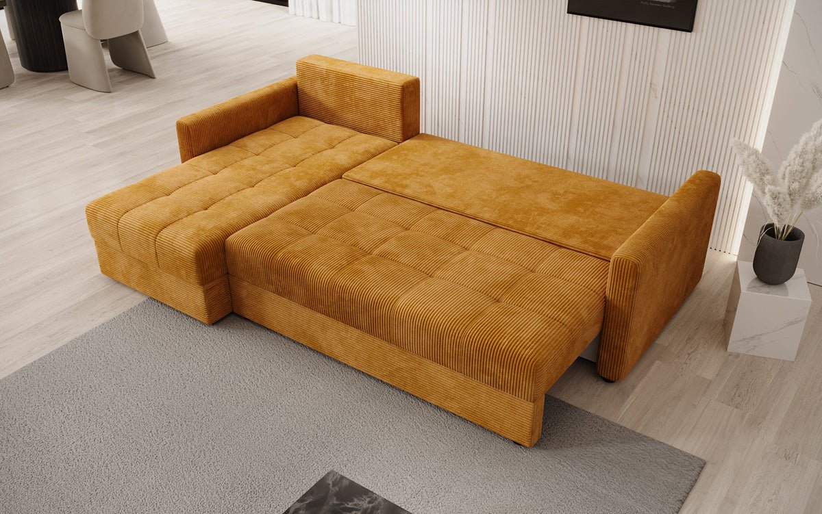 Designer sofa Roma in corduroy with sleeping and folding function