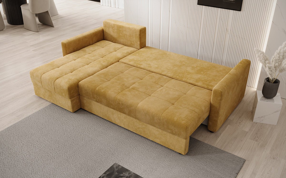 Designer sofa Roma in corduroy with sleeping and folding function