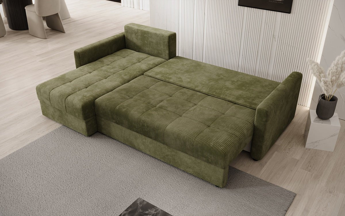 Designer sofa Roma in corduroy with sleeping and folding function