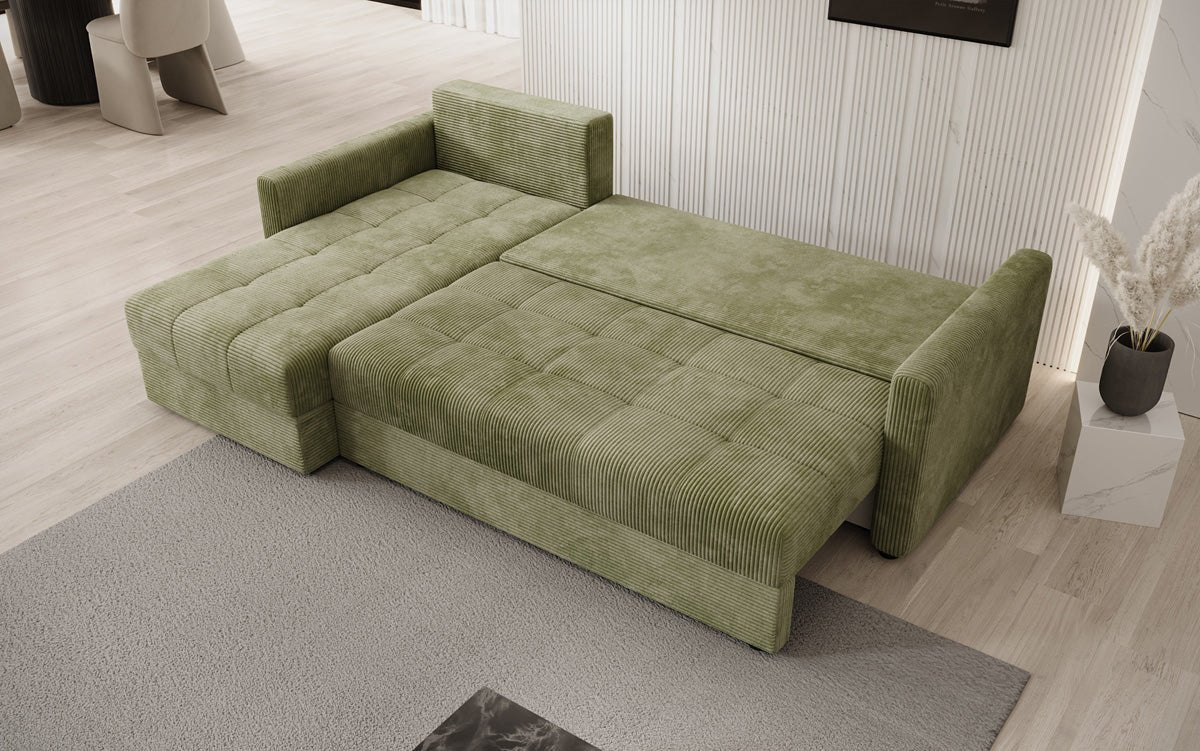 Designer sofa Roma in corduroy with sleeping and folding function