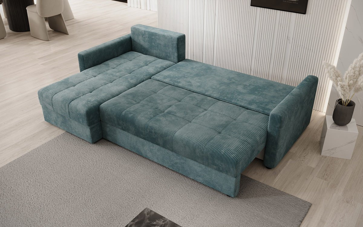 Designer sofa Roma in corduroy with sleeping and folding function