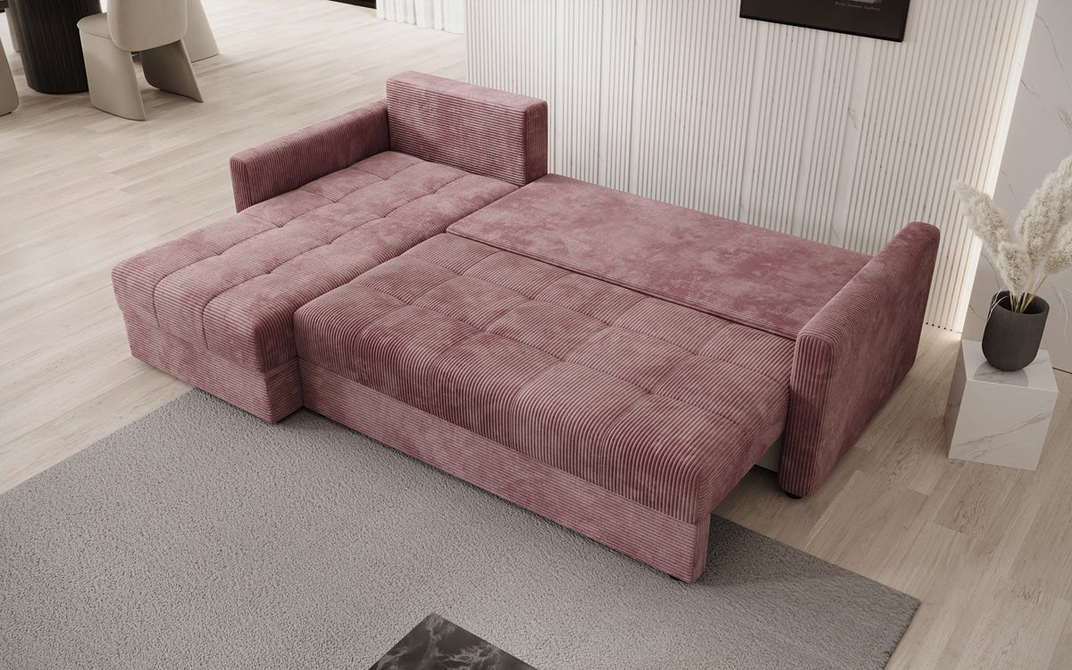 Designer sofa Roma in corduroy with sleeping and folding function
