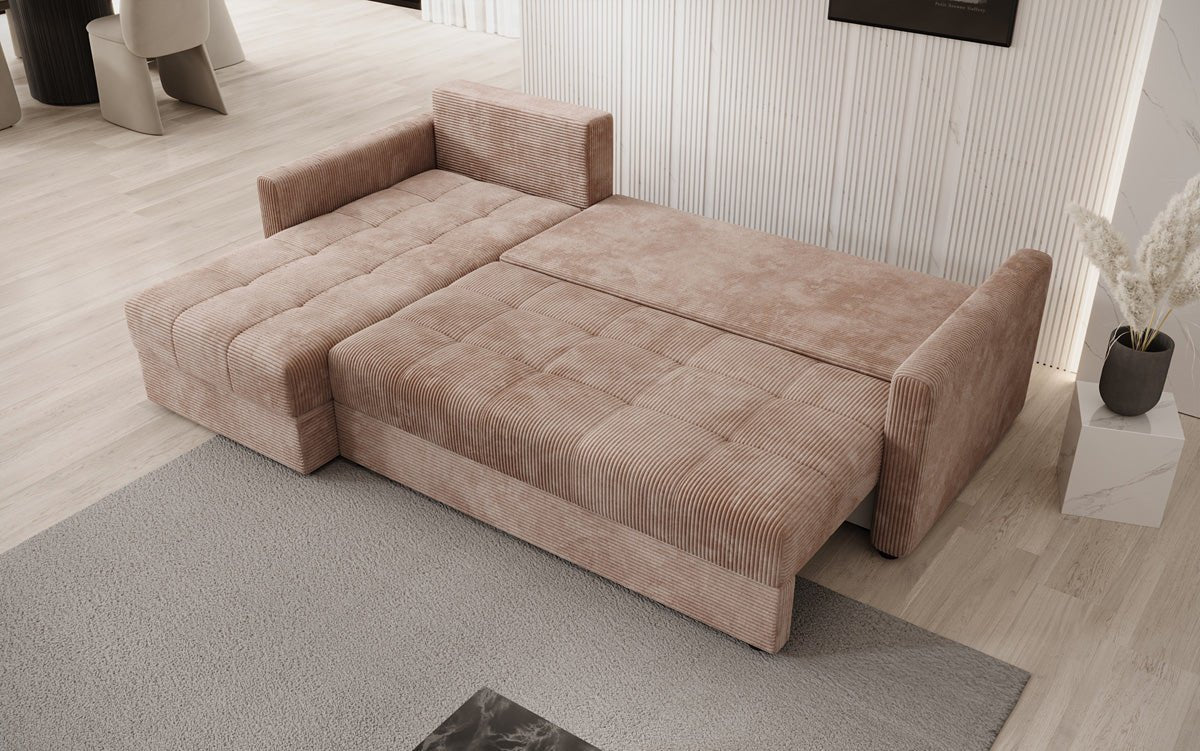 Designer sofa Roma in corduroy with sleeping and folding function