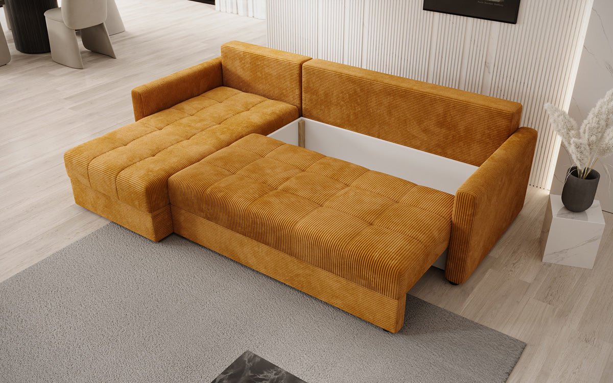 Designer sofa Roma in corduroy with sleeping and folding function