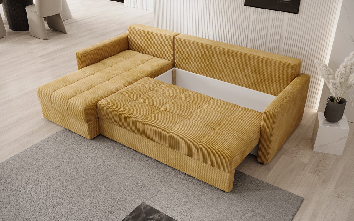 Designer sofa Roma in corduroy with sleeping and folding function
