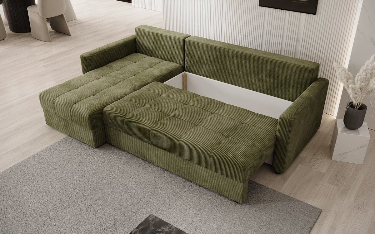 Designer sofa Roma in corduroy with sleeping and folding function