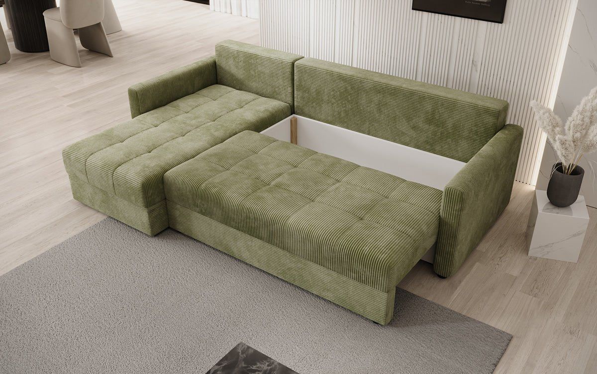 Designer sofa Roma in corduroy with sleeping and folding function