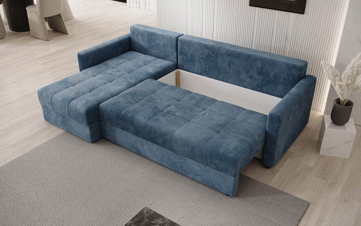 Designer sofa Roma in corduroy with sleeping and folding function