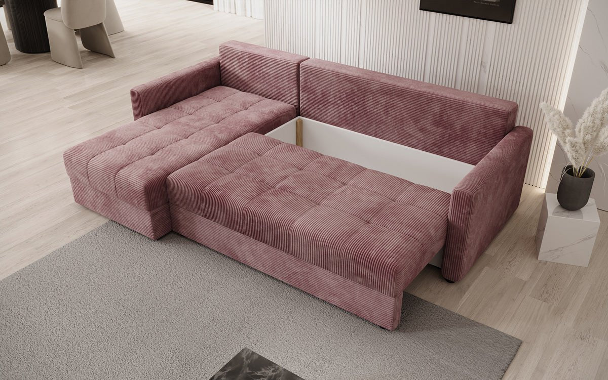 Designer sofa Roma in corduroy with sleeping and folding function