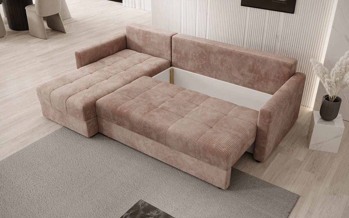 Designer sofa Roma in corduroy with sleeping and folding function
