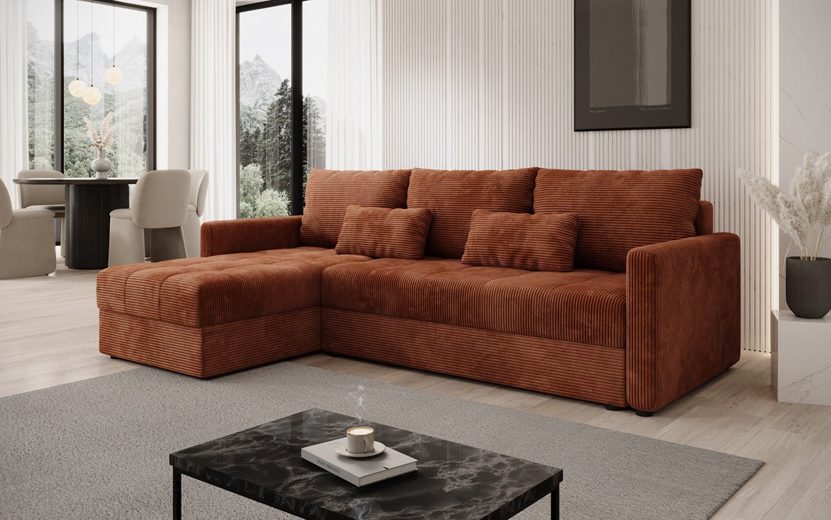 Designer sofa Roma in corduroy with sleeping and folding function