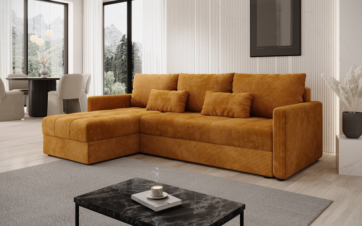 Designer sofa Roma in corduroy with sleeping and folding function