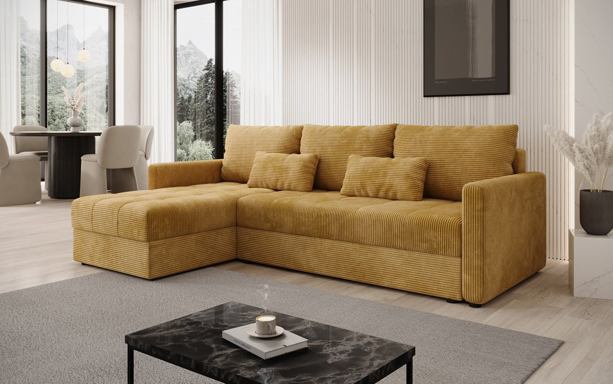 Designer sofa Roma in corduroy with sleeping and folding function