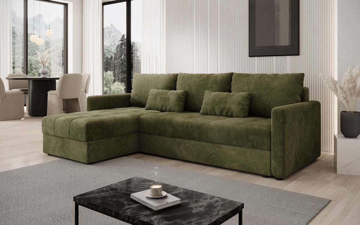 Designer sofa Roma in corduroy with sleeping and folding function