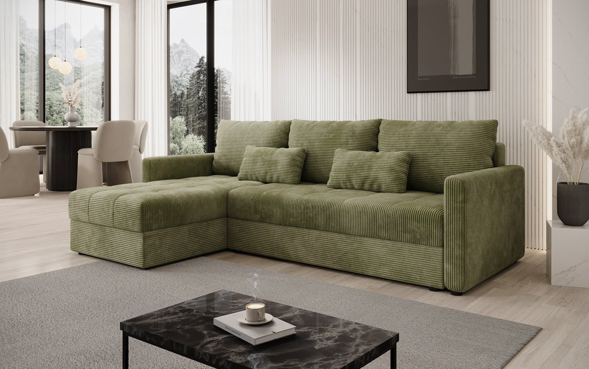 Designer sofa Roma in corduroy with sleeping and folding function