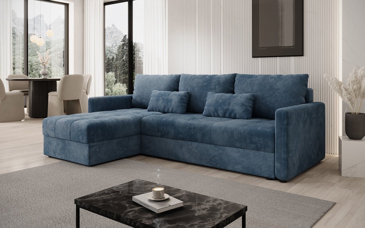 Designer sofa Roma in corduroy with sleeping and folding function