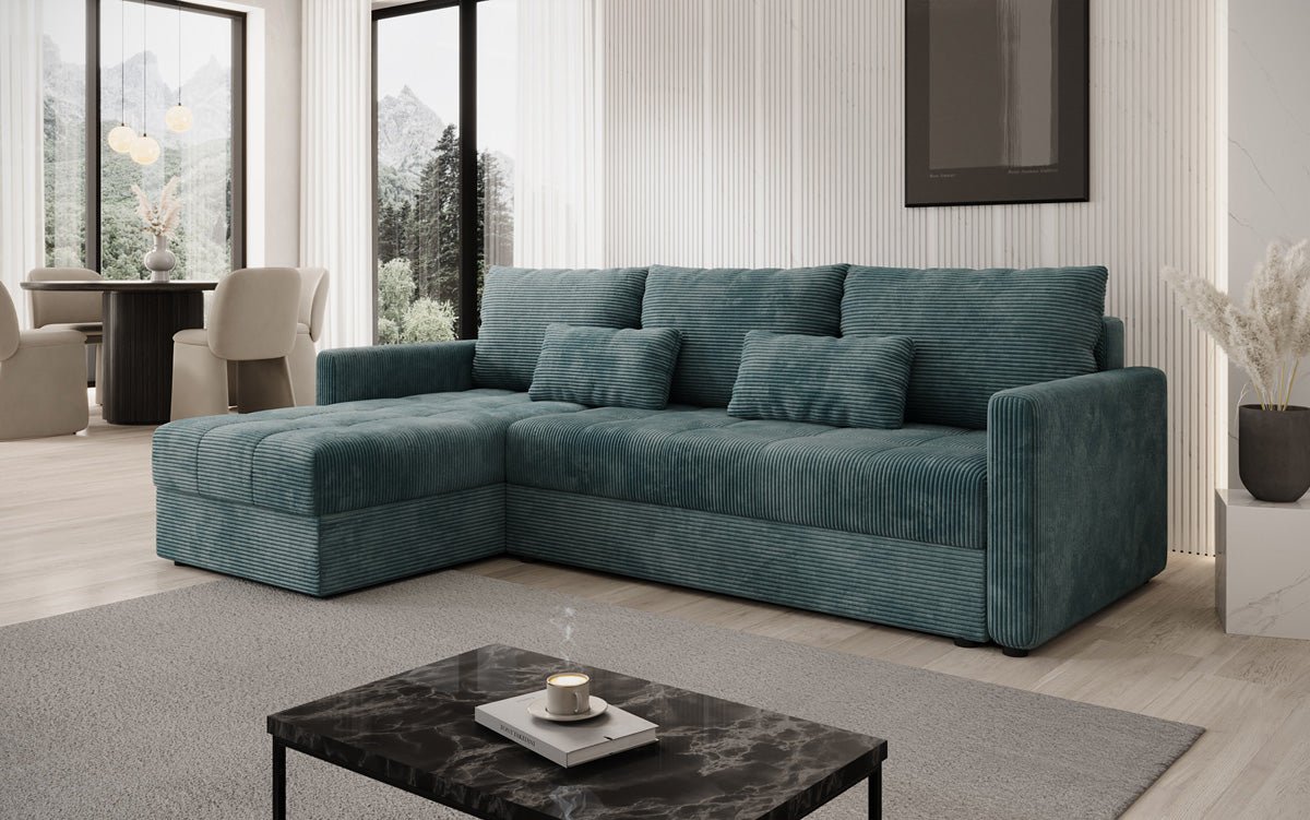 Designer sofa Roma in corduroy with sleeping and folding function