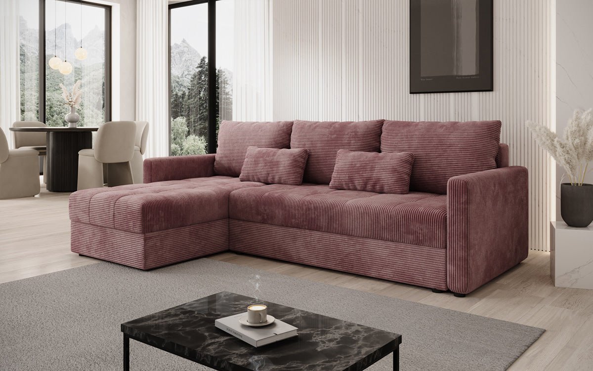 Designer sofa Roma in corduroy with sleeping and folding function