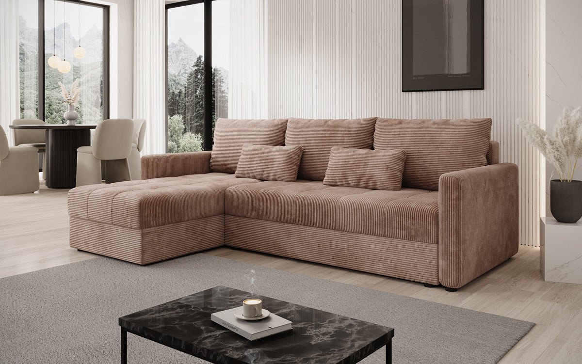 Designer sofa Roma in corduroy with sleeping and folding function
