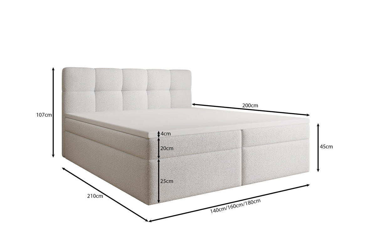 Box spring bed Cozy II in teddy boucle with storage space