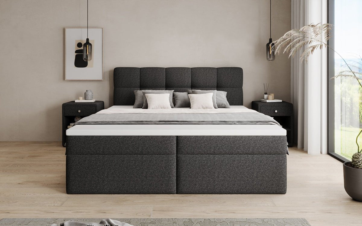 Box spring bed Cozy II in teddy boucle with storage space