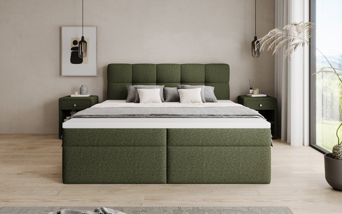 Box spring bed Cozy II in teddy boucle with storage space