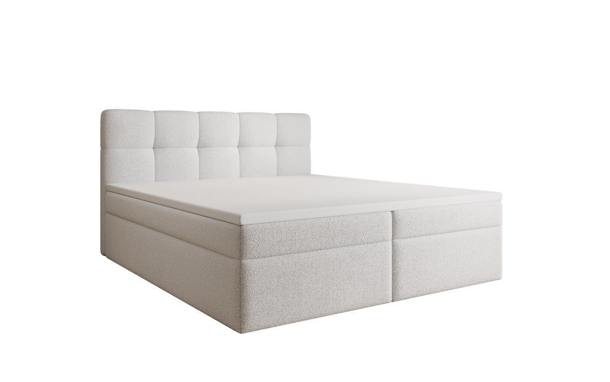 Box spring bed Cozy II in teddy boucle with storage space