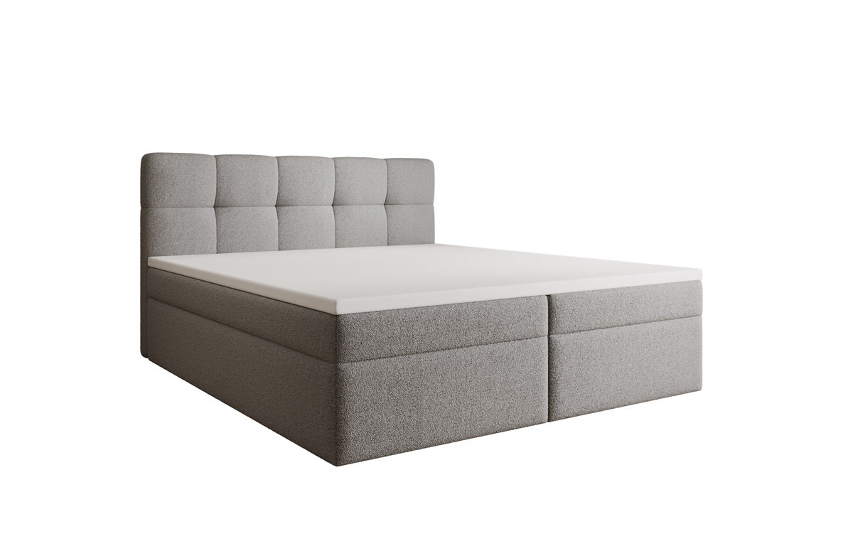 Box spring bed Cozy II in teddy boucle with storage space