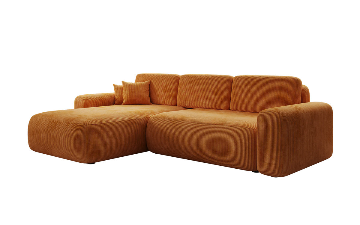 Designer corner sofa Lola with sleeping and folding function in Corduroy