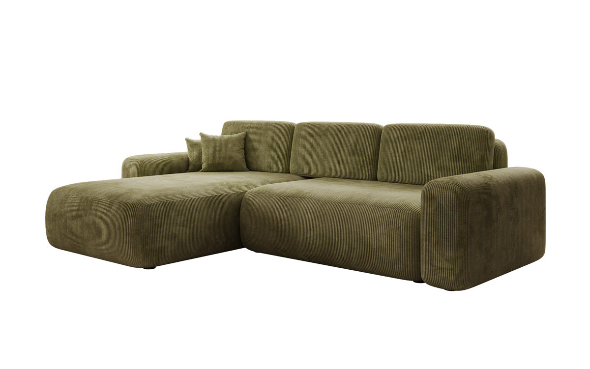 Designer corner sofa Lola with sleeping and folding function in Corduroy