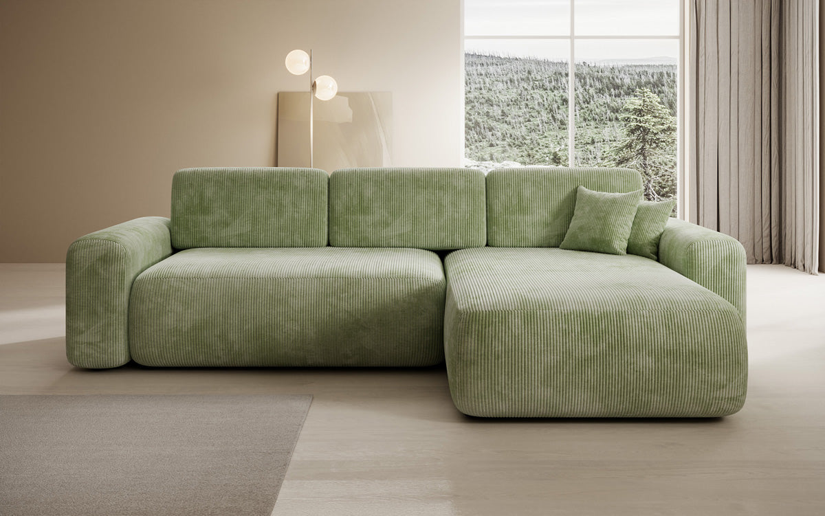 Designer corner sofa Lola with sleeping and folding function in Corduroy
