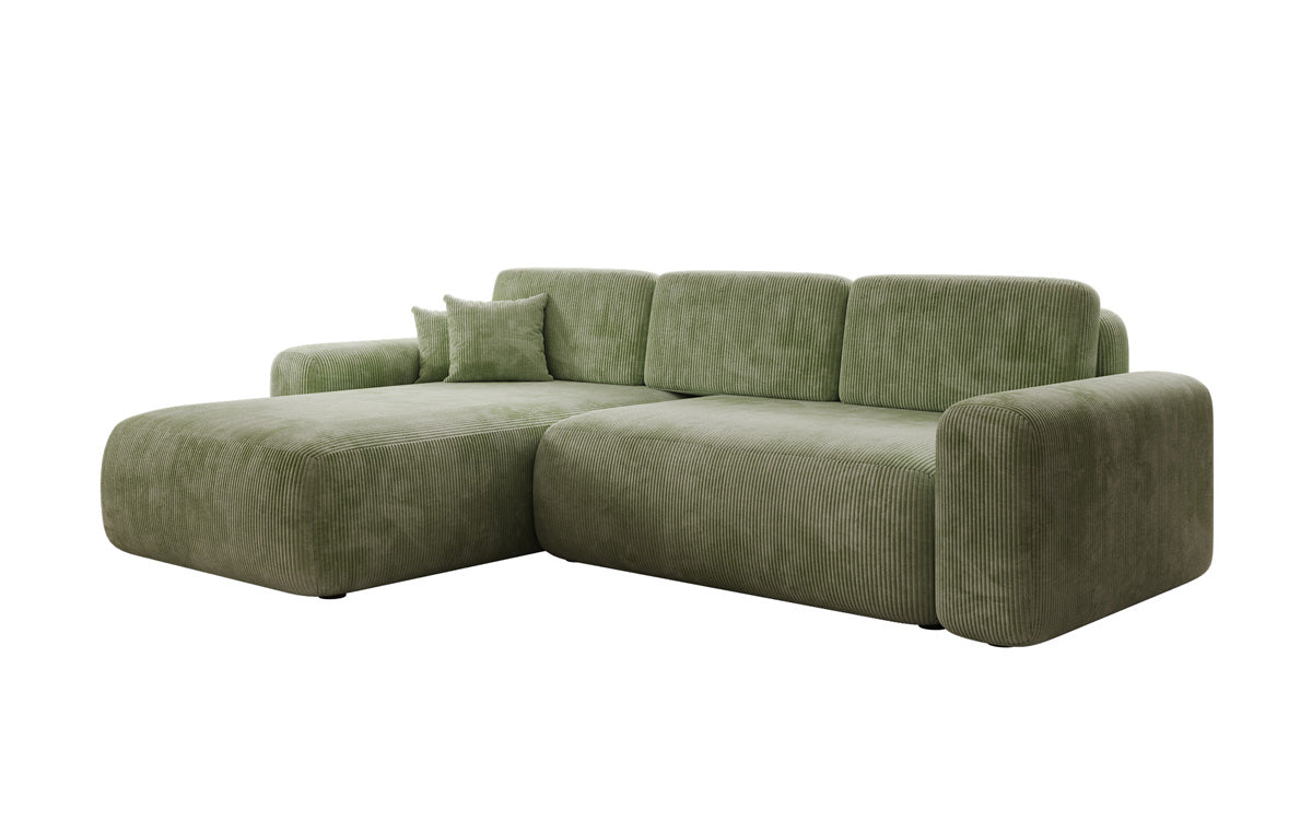 Designer corner sofa Lola with sleeping and folding function in Corduroy