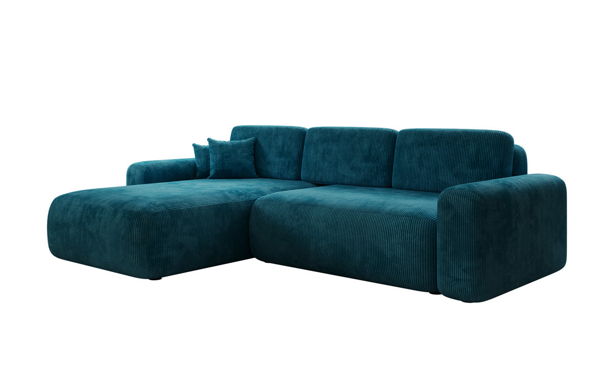 Designer corner sofa Lola with sleeping and folding function in Corduroy