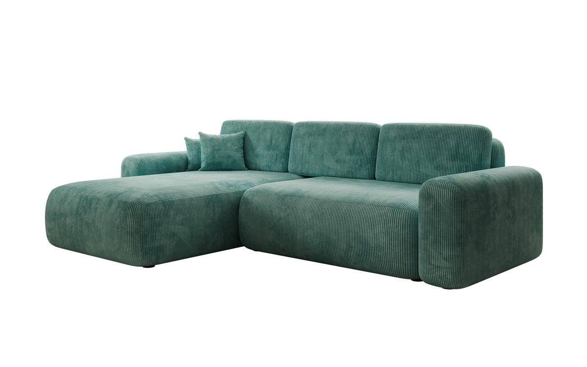 Designer corner sofa Lola with sleeping and folding function in Corduroy