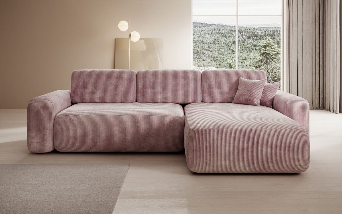 Designer corner sofa Lola with sleeping and folding function in Corduroy