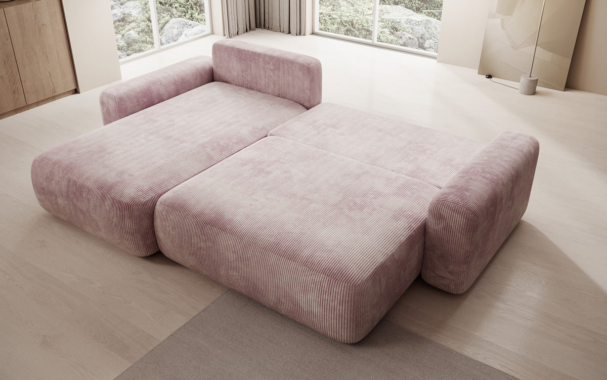 Designer corner sofa Lola with sleeping and folding function in Corduroy