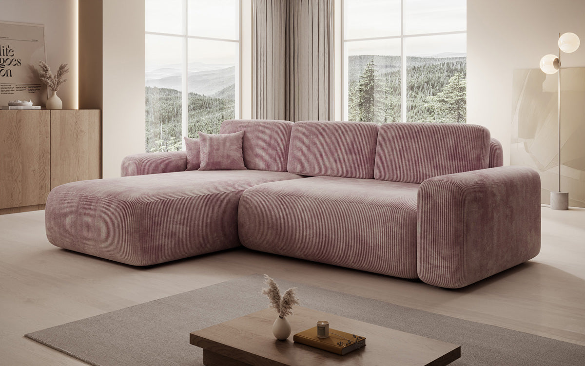 Designer corner sofa Lola with sleeping and folding function in Corduroy