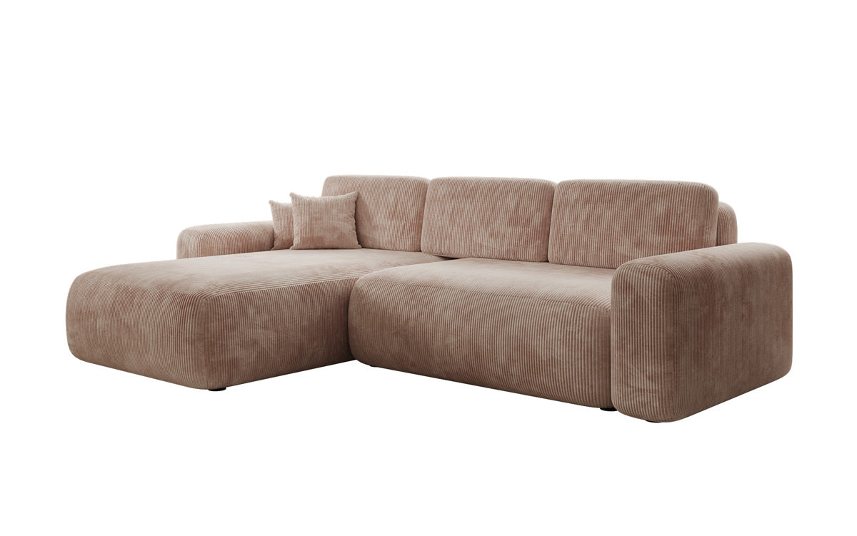 Designer corner sofa Lola with sleeping and folding function in Corduroy
