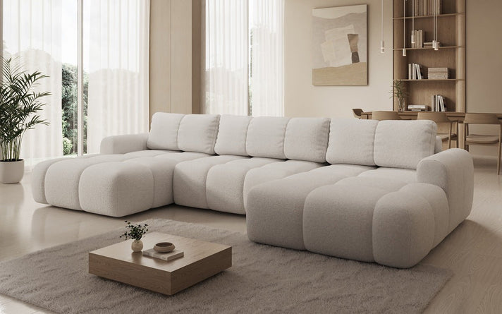 Designer Sofa Analfi U with Sleeper and Fold-Out Function in Bouclé