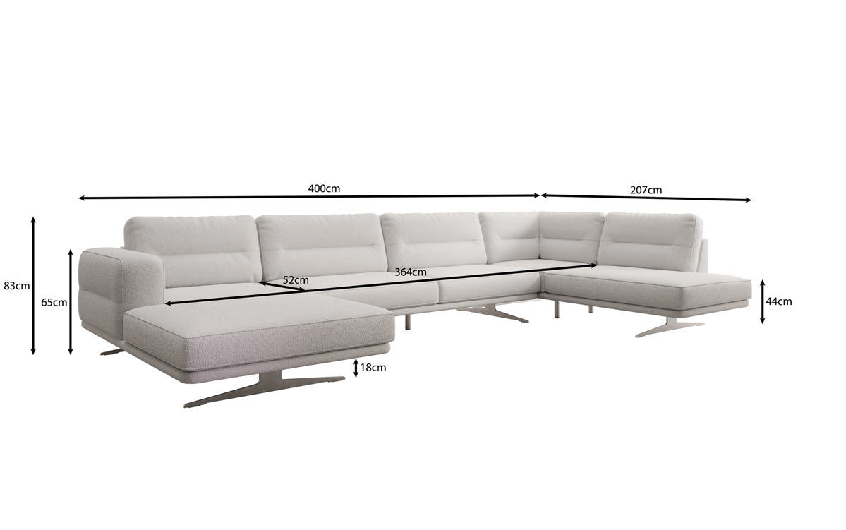 Designer U-Shaped Sectional Sofa Torino in Bouclé