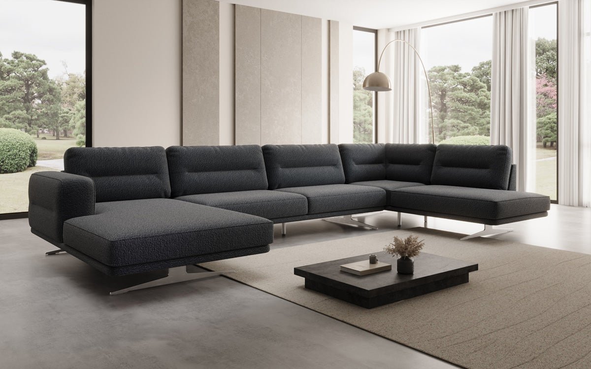 Designer U-Shaped Sectional Sofa Torino in Bouclé