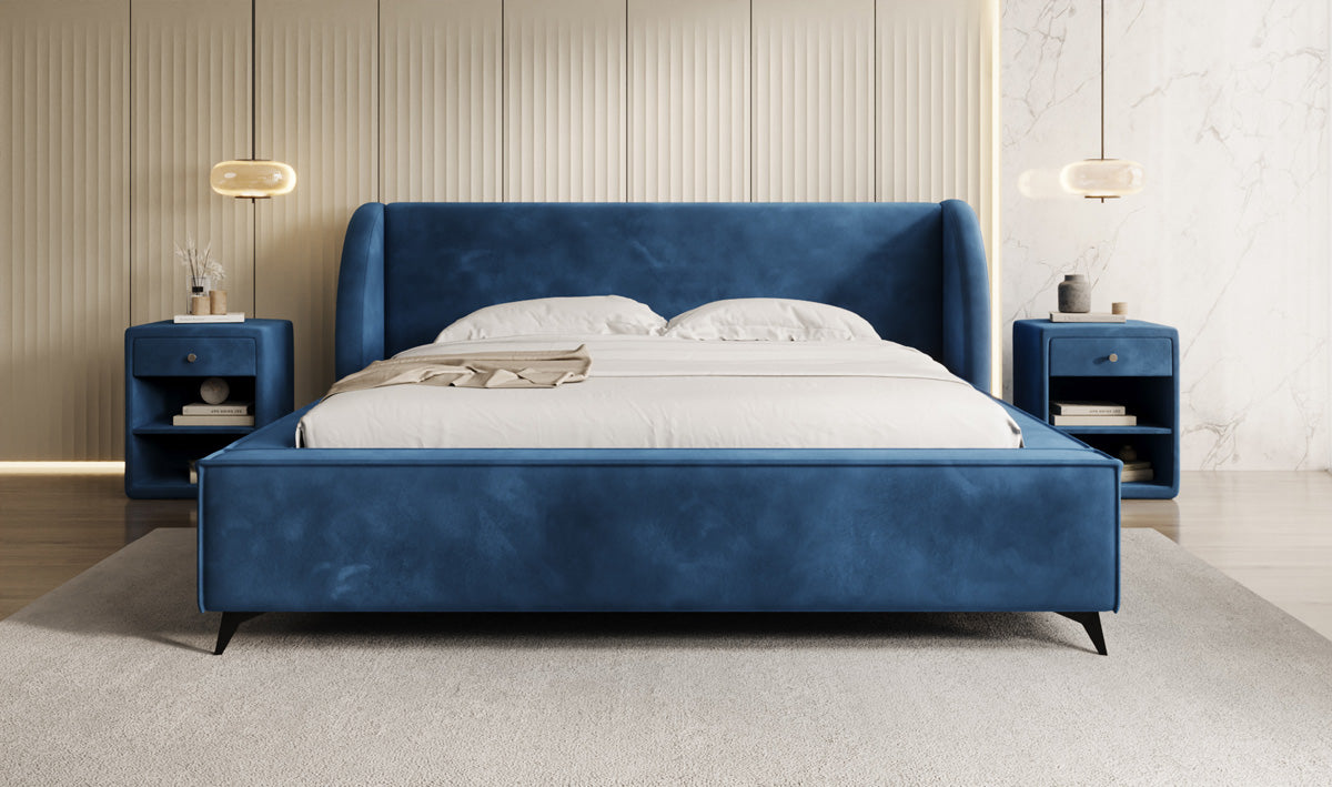 Designer Polsterbett Freya in Samt mit Stauraum