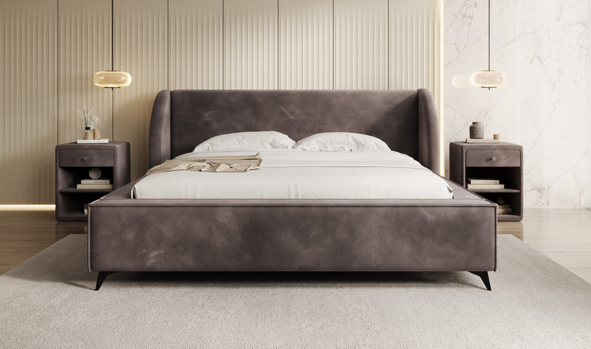 Designer Polsterbett Freya in Samt mit Stauraum