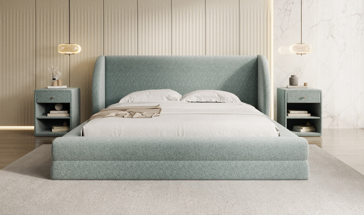 Designer Upholstered Bed Liv in Textured Fabric with Storage