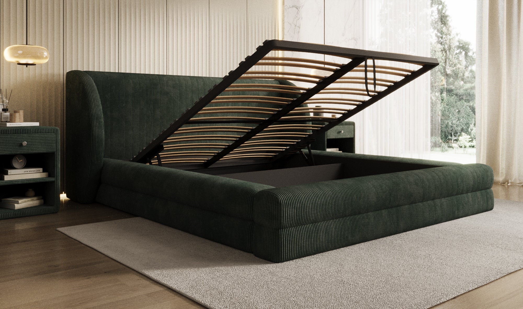 Designer Upholstered Bed Liv Corduroy with Storage