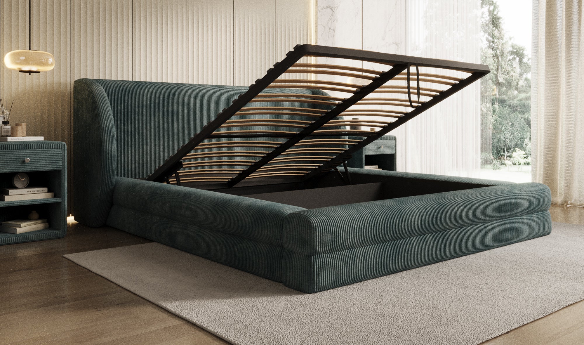 Designer Upholstered Bed Liv Corduroy with Storage