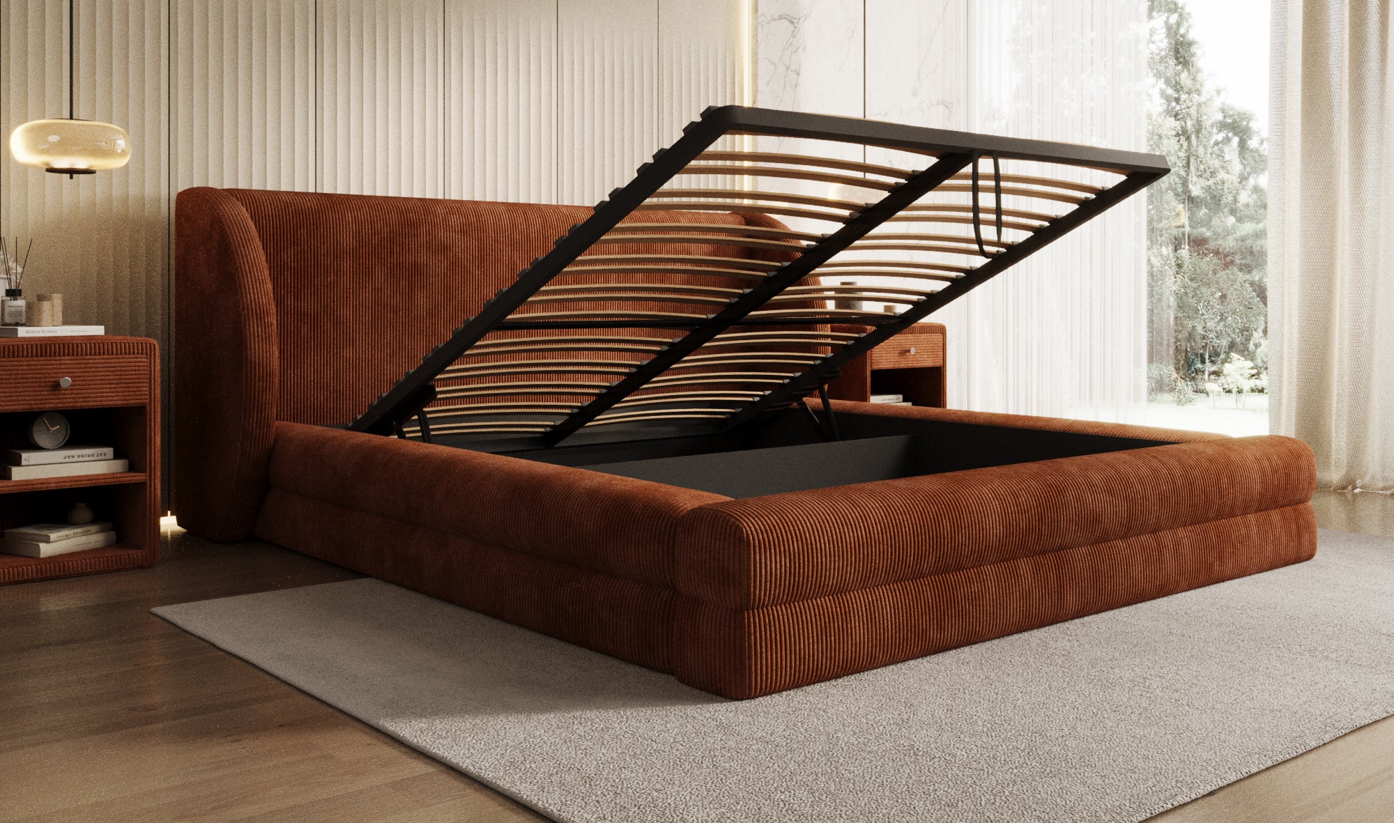 Designer Upholstered Bed Liv Corduroy with Storage